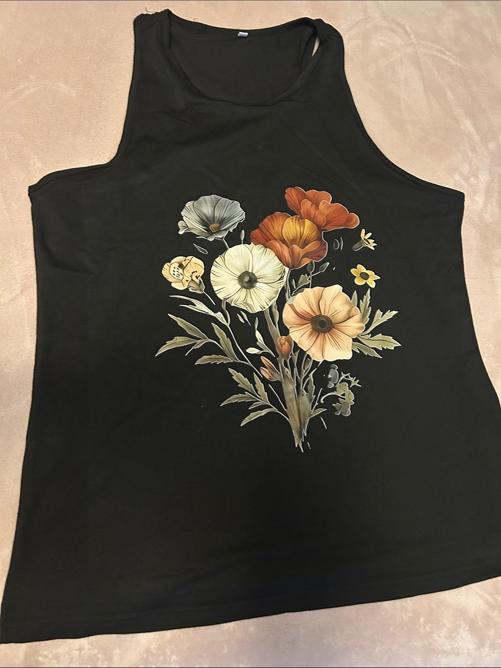 Black Floral Scoop Neck Tank Top